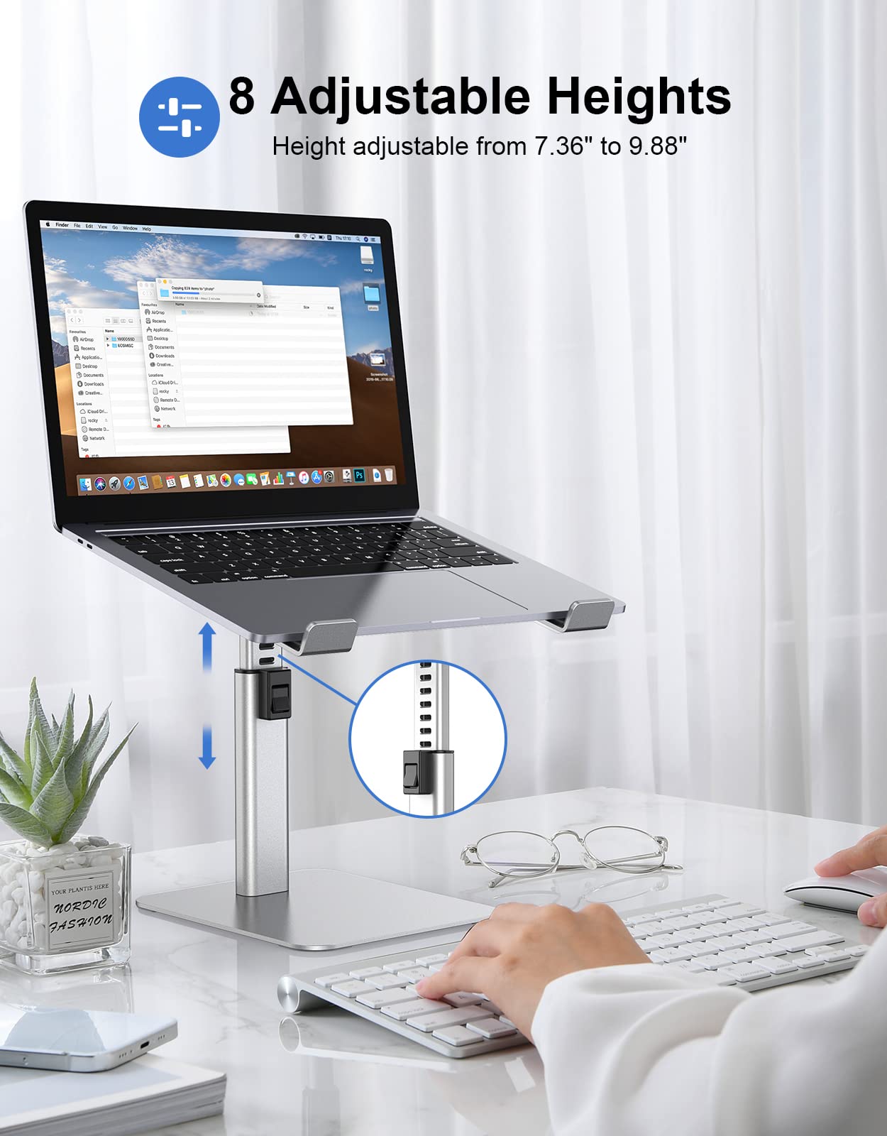 Babacom Laptop Stand for Desk, 8 Adjustable Height Aluminum Laptop Riser