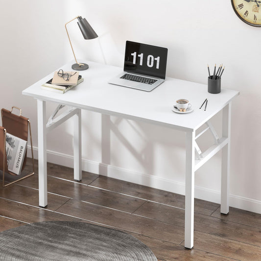 sogesfurniture Folding Table Office Study Writing Desk Workstation Dining Table, No Install Needed, 80x40x75cm, White BHEU-LP-AC5WW-8040