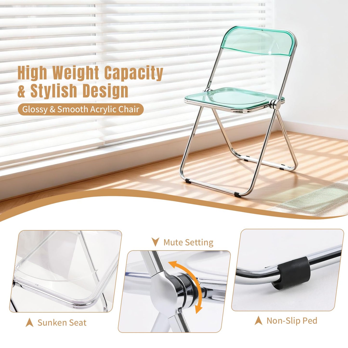 TAO ONE Acrylic Folding Chair Clear Morden Chrome Chair-Green
