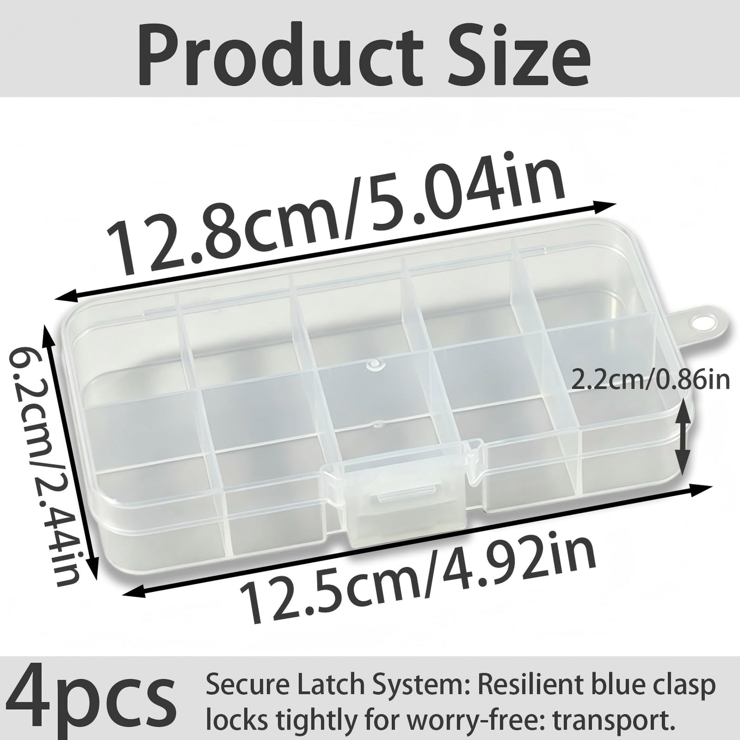 YCZARD 4Pcs Small Jewelry Storage Box 10 Grids Clear Plastic Compartments Bead Storage Box, Jewelry Organizer Bead Organizer Case Size 12.5x6.2x2.2cm