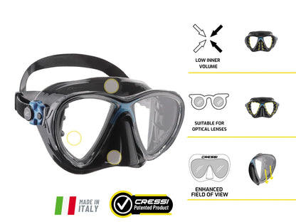 Cressi Big Eyes Evolution Mask & Alpha Ultra Dry Snorkel - Dive Combo Set, One Size, Black/HD Mirrored Lens, Adult Unisex