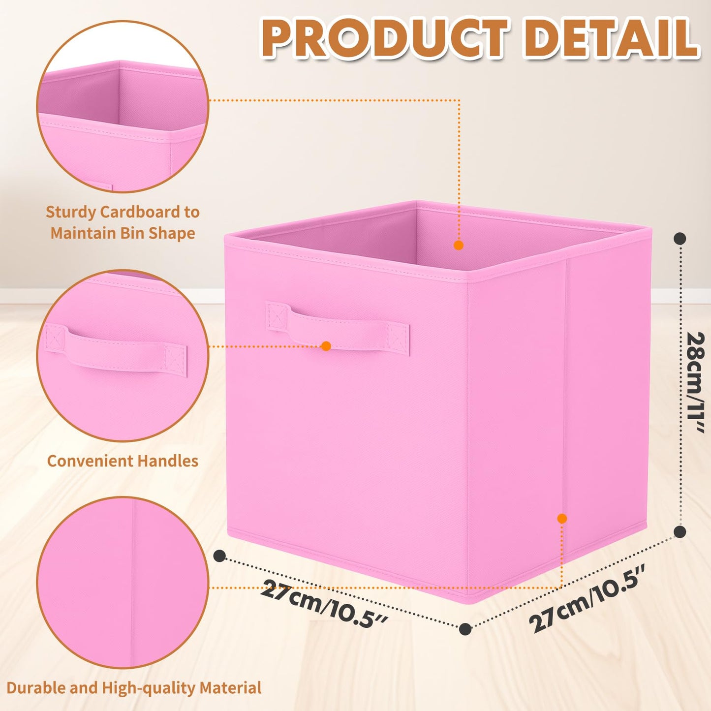 Pinkgarden Storage Box, Collapsible Fabric Storage Cube with Handles for Home, Kids Room, Closet and Toy Organization,Pack of 4