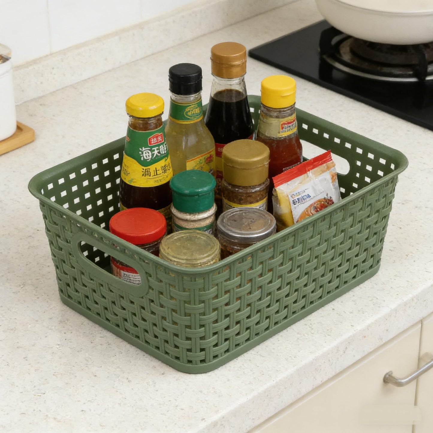 Vareone 6 Pack Pantry Plastic Storage Baskets, Organizer Container with Handle Organization Bins, Ideal for Kitchen, Bathroom