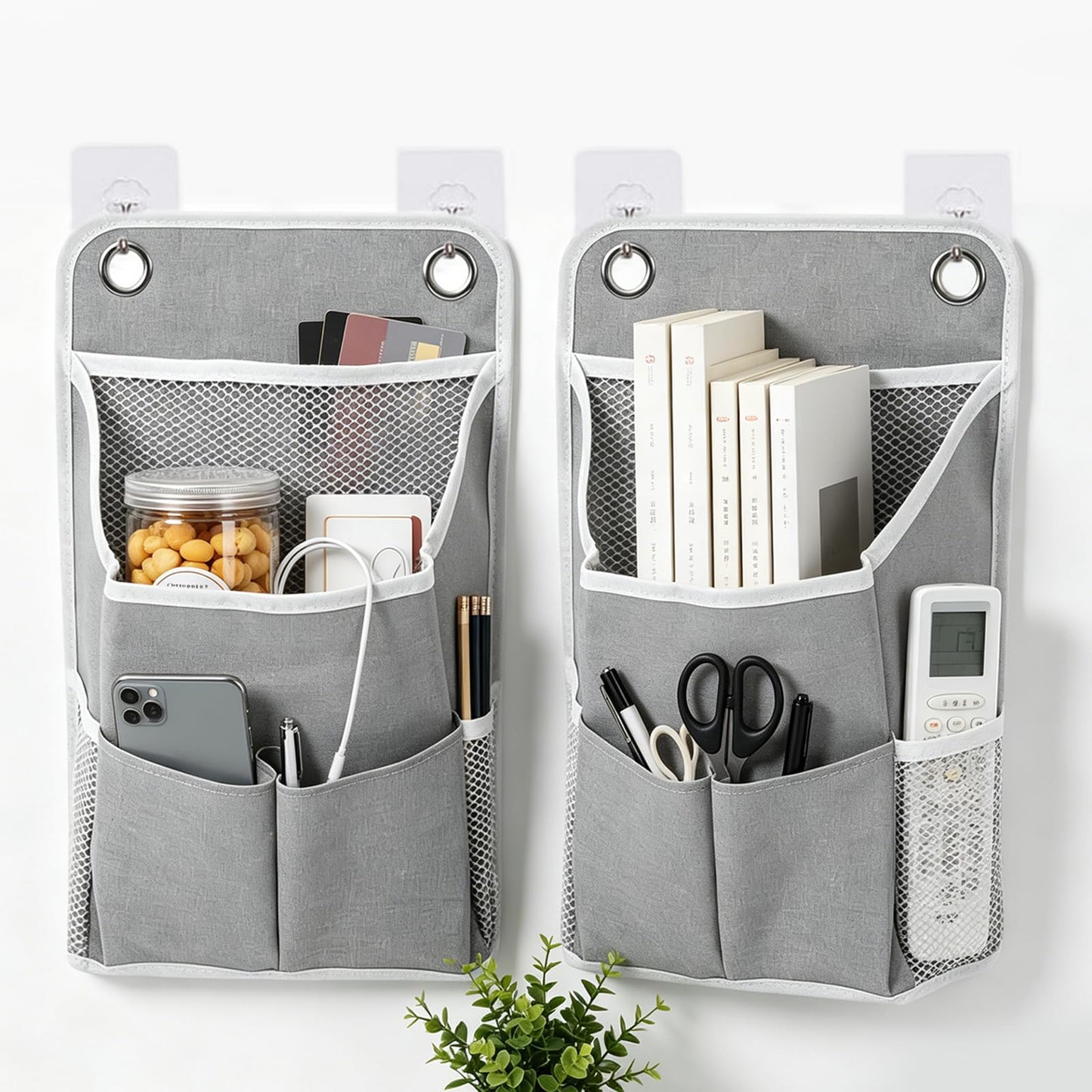 2PCS Wall Hanging Storage Bag, Grey Foldable Hanging Organiser 30x22x10cm