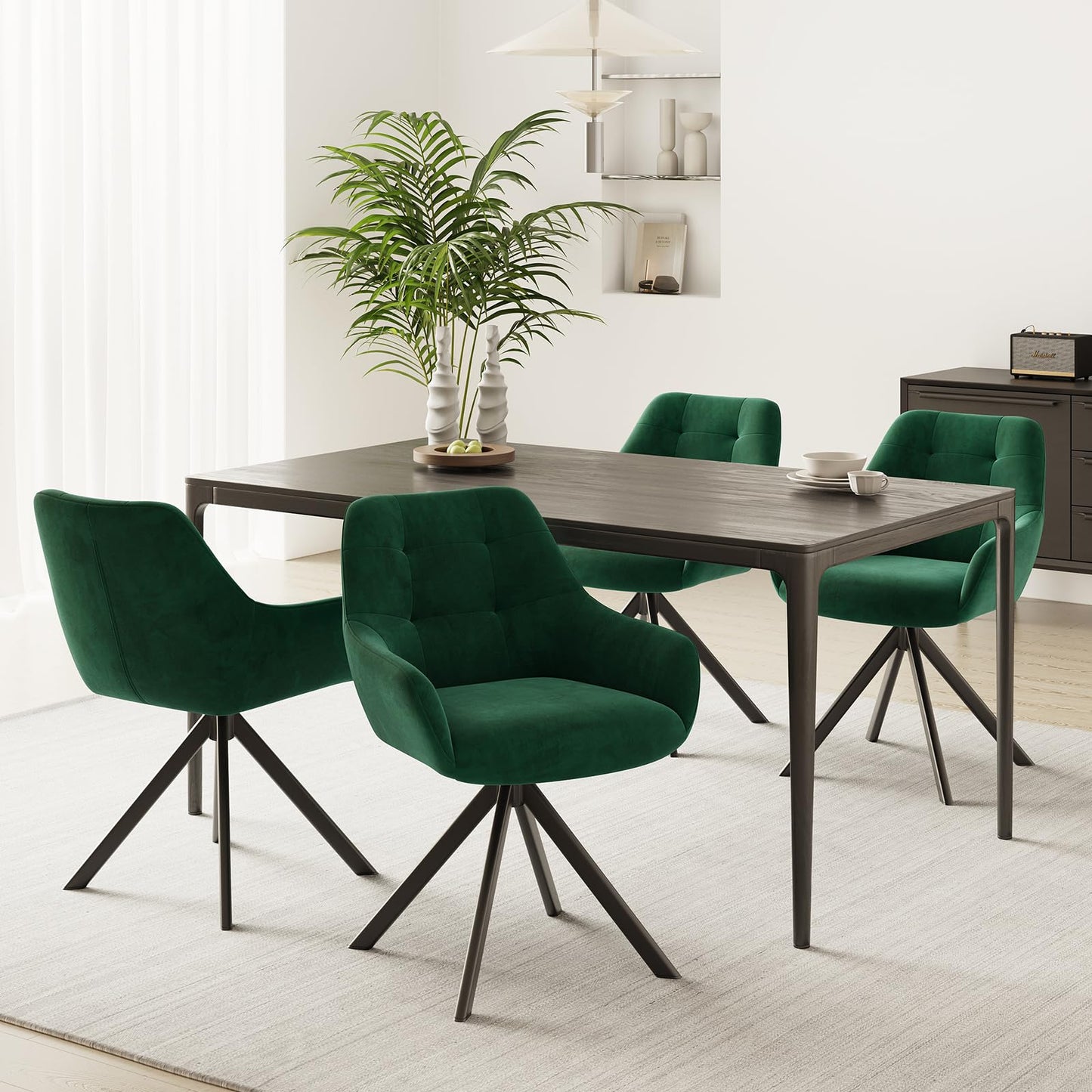 COLAMY 360° Swivel Dining Chairs Set of 4 with Sturdy Metal Base – Luxury Velvet Upholstered Kitchen Chairs with Thick Padded Seat