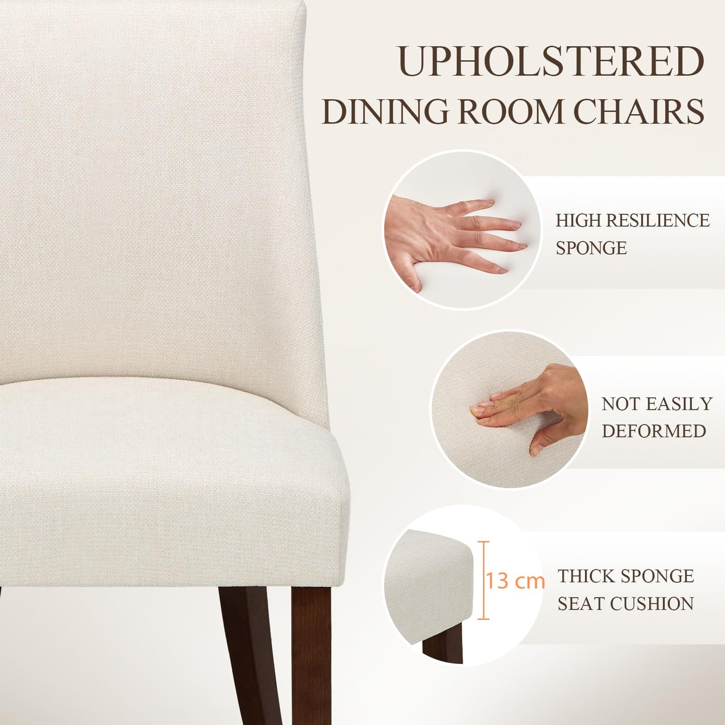 COLAMY Upholstered Dining Chairs Set of 4, Linen Fabric Parsons Dining Room Chairs with Curved Backrest, Solid Rubber Wood Legs