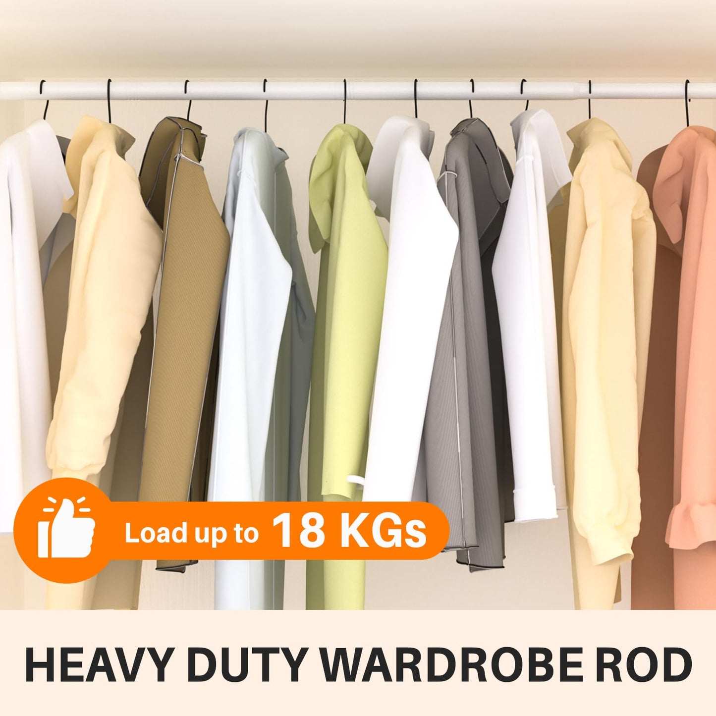 Goowin Extendable Wardrobe Rail 43-94cm, 25mm Carbon Steel Adjustable Wardrobe Rail with Fittings for Wardrobe,Cabinet,Windows (White)