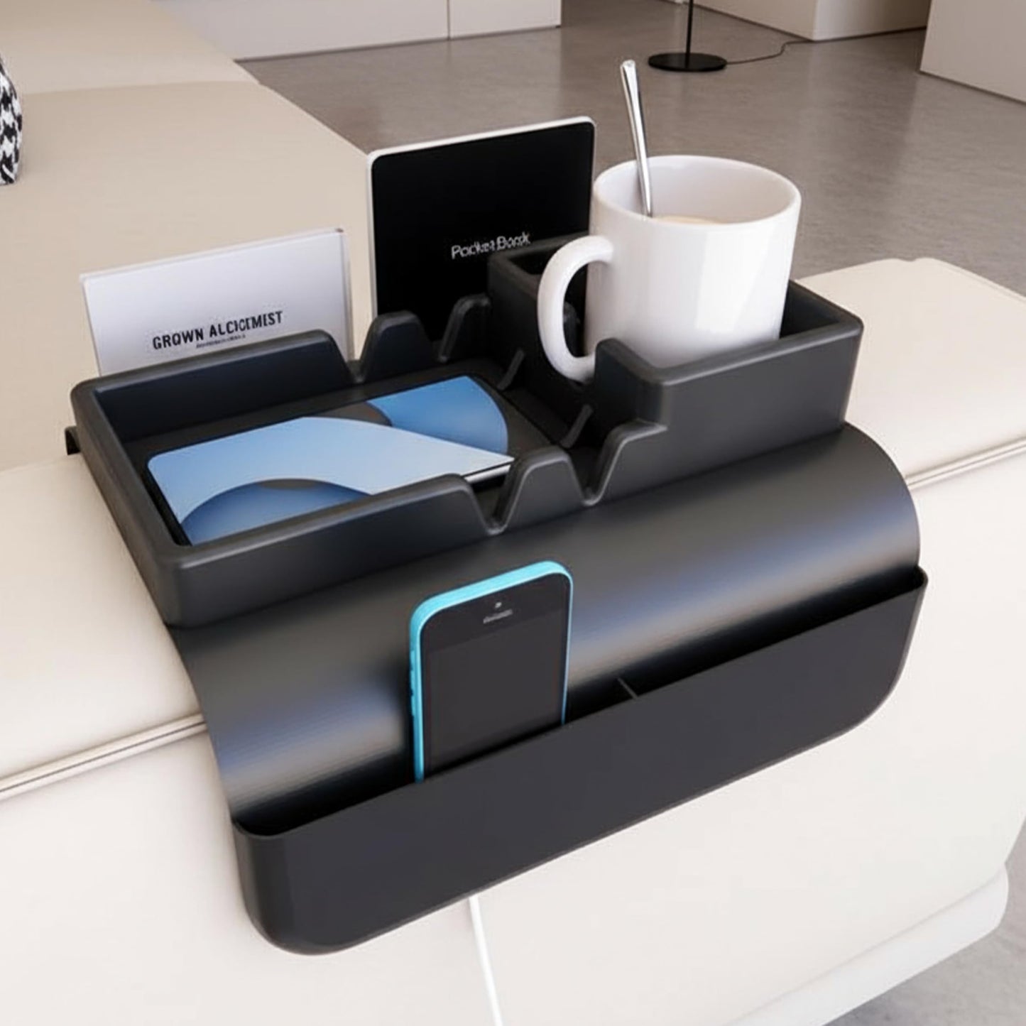 A1DIEE Couch Arm Cup Holder Silicone Sofa Armrest Tray with 5 Side Pockets