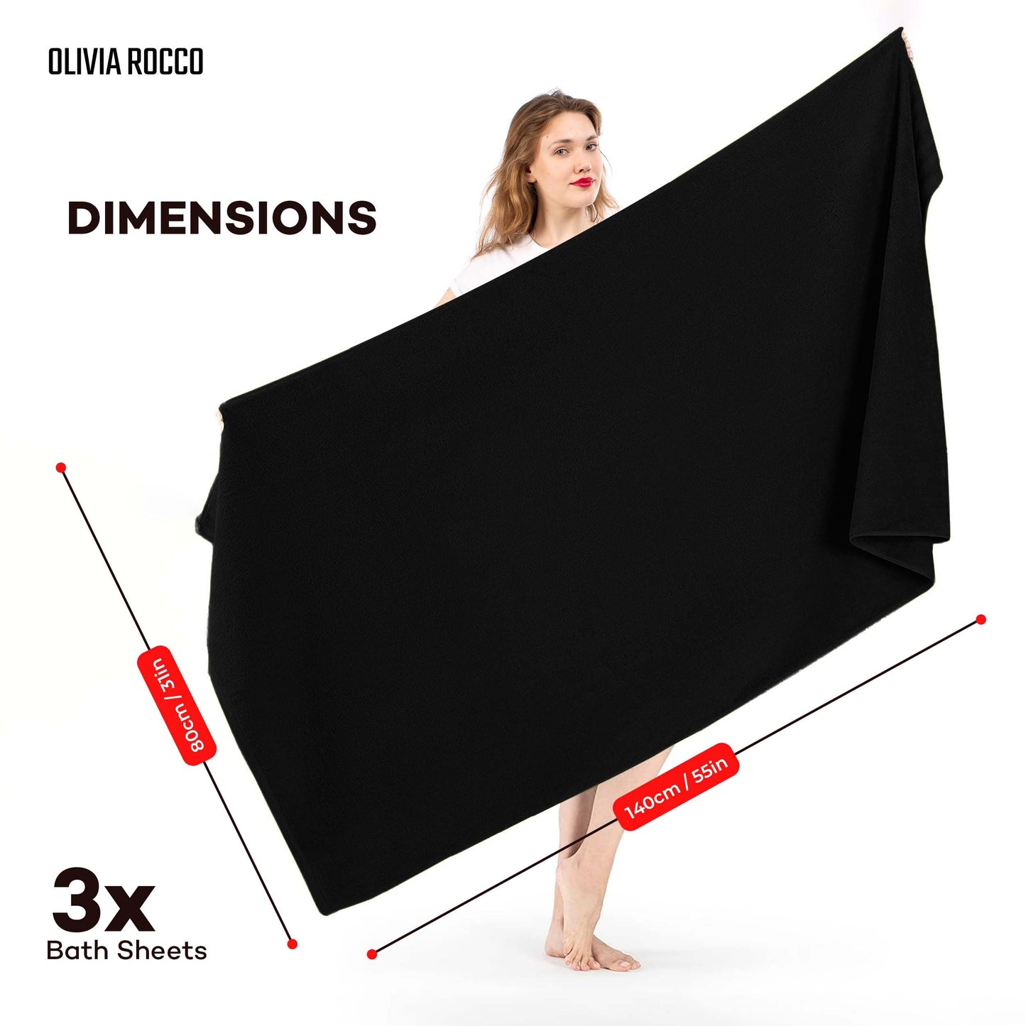 Olivia Rocco Monaco 3 Pack Bath Sheets Highly Absorbent Premium Quality 100% Cotton Large Towel Set Extra Soft Quick Dry Large Towels Bath Sheet 500