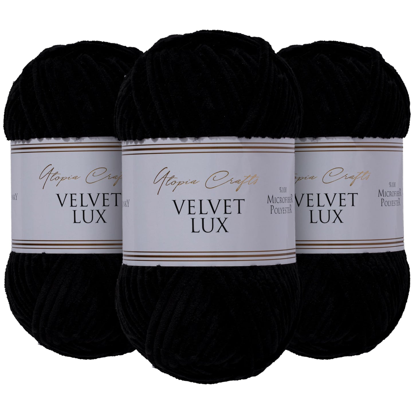 Utopia Crafts Velvet Lux Chenille Super Soft Chunky Yarn for Knitting and Crochet Yarn 3X 100g (Black)