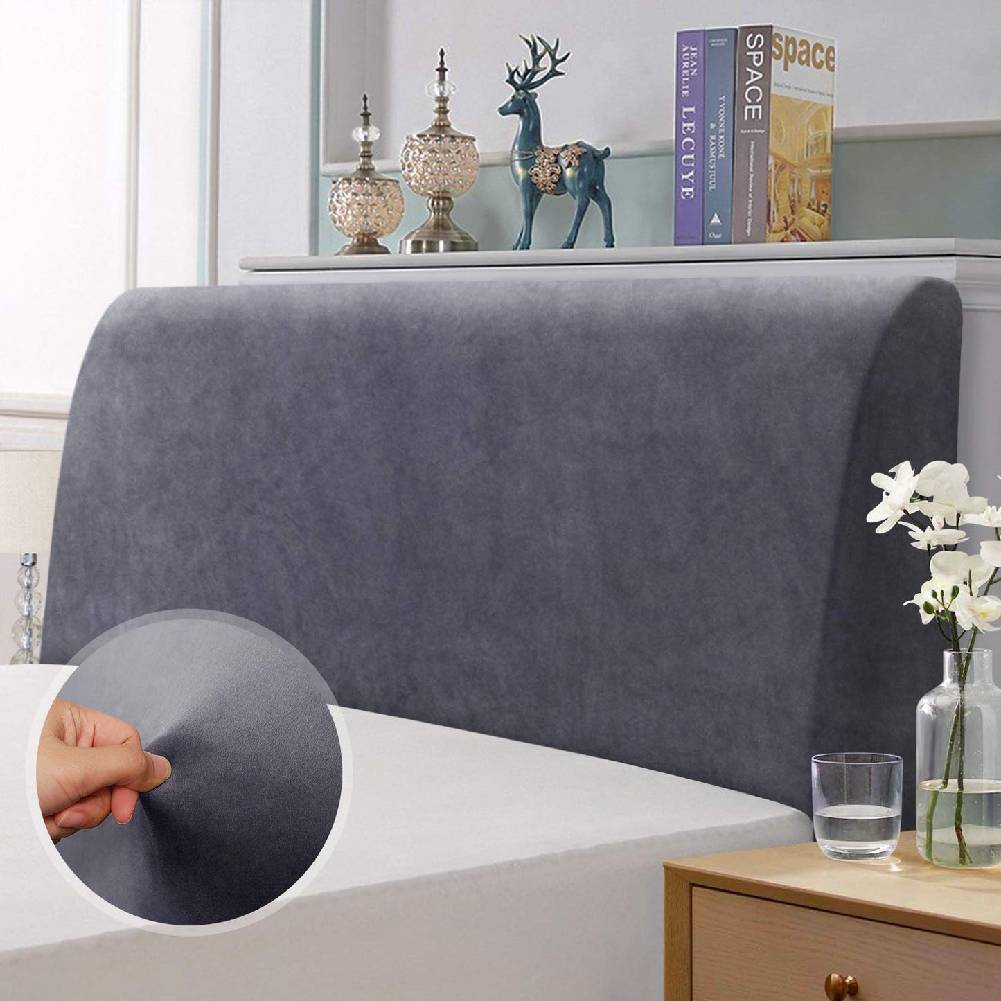 TAOCOCO Bed Headboard Cover, Elastic Headboard protection cover, all-inclusive design solid color elastic protection, Dark Grey 180-200 cm