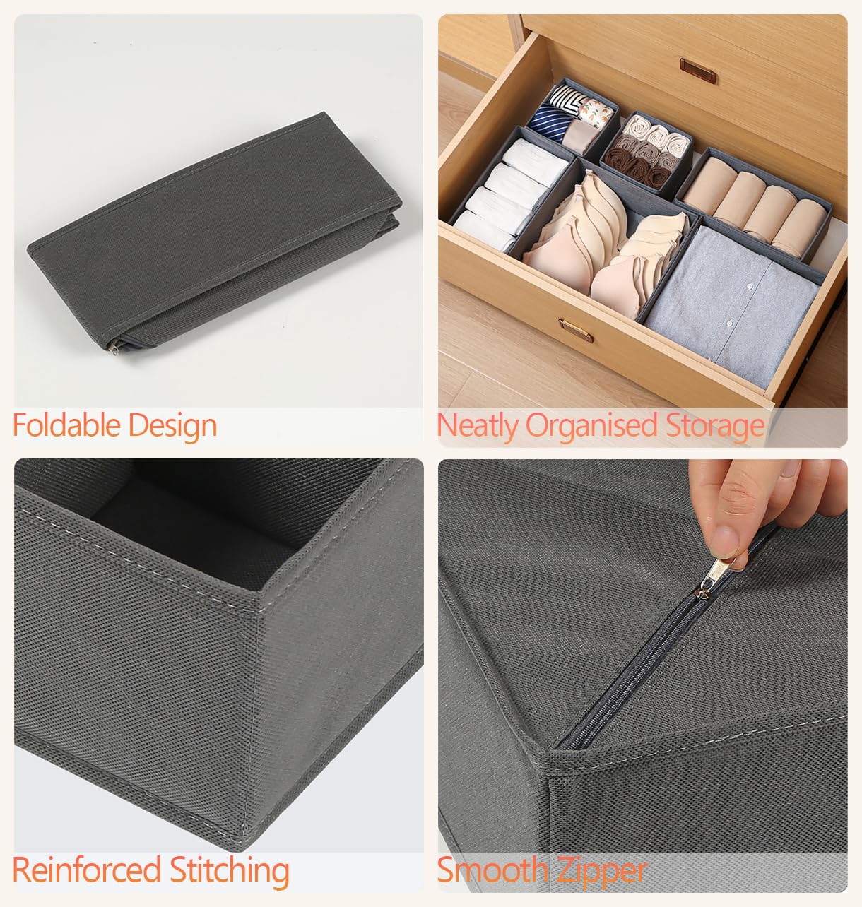 xianxikaitech 12 Pack Drawer Organisers, Foldable Drawer Dividers for Wardrobe Storage Organiser, Fabric Storage Box for Bras, Socks, Underwear,Ties
