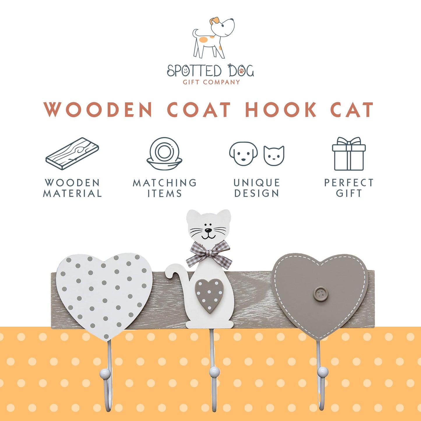 SPOTTED DOG GIFT COMPANY Coat Hooks Wall Mounted Coat Rack, Decorative Wooden 3 Hook Wall Hanger for Clothes Keys