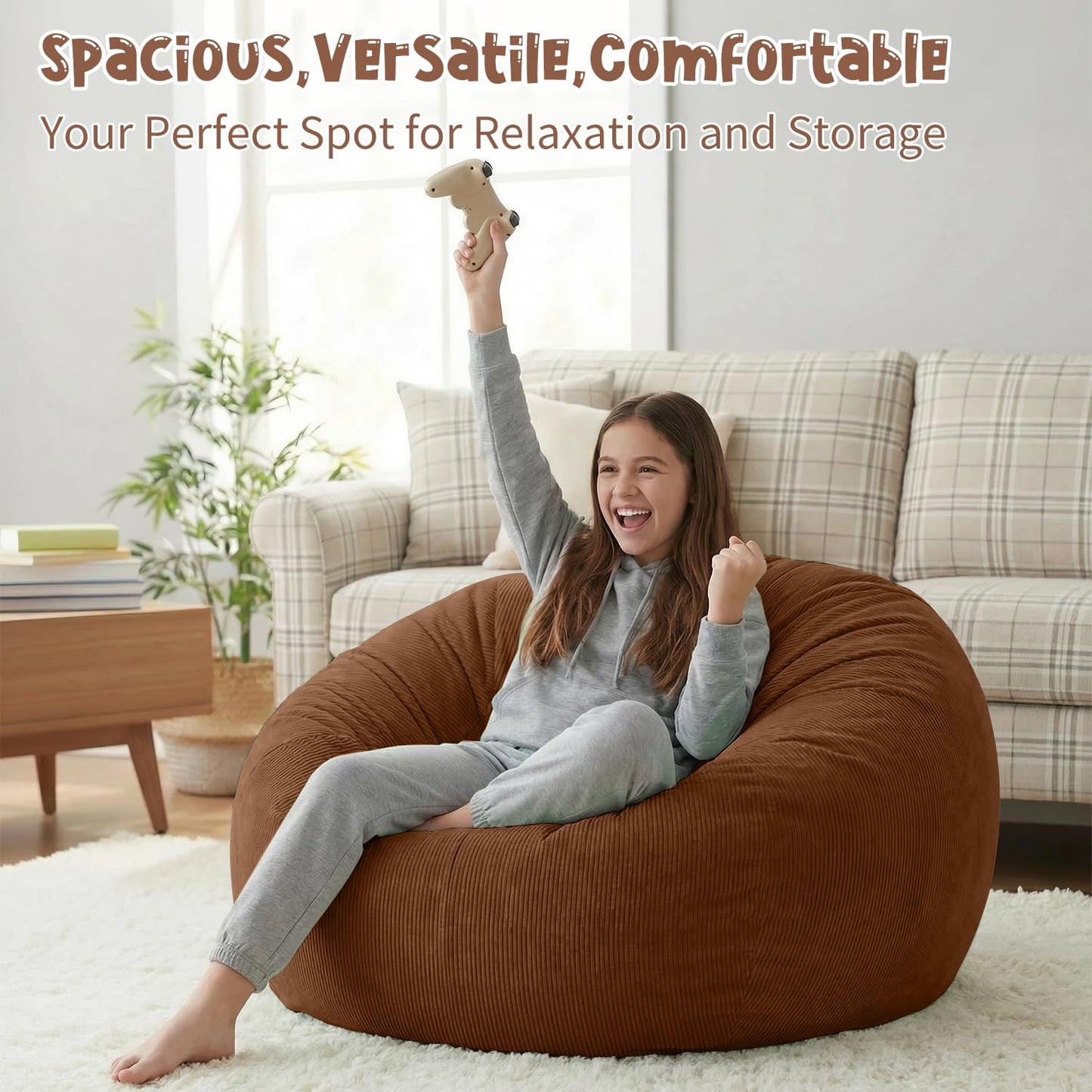 Nobildonna 3 ft Bean Bag Chair Cover (No Filler) for Adults and Kids 300L Extra Large Stuffed Animal Storage Bean Bag Washable Soft Premium Corduroy