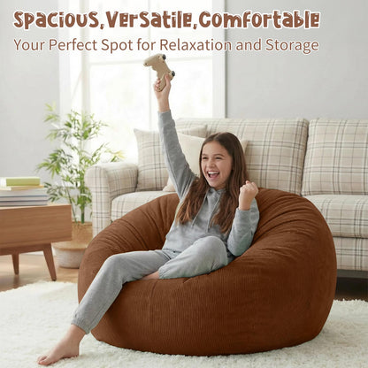 Nobildonna 3 ft Bean Bag Chair Cover No Filler for Adults and Kids 300L Extra Large Stuffed Animal Storage Bean Bag Washable Soft Premium Corduroy