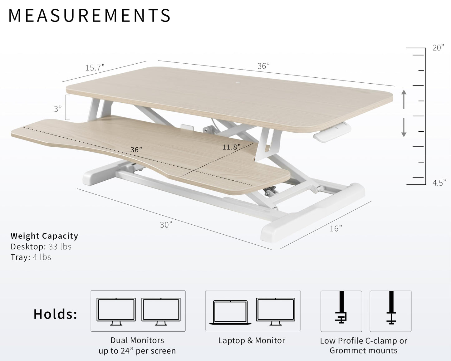 VIVO 91cm Desk Converter, K Series, Height Adjustable Sit to Stand Riser, Dual Monitor and Laptop Workstation with Wide Keyboard Tray, Light Wood Top