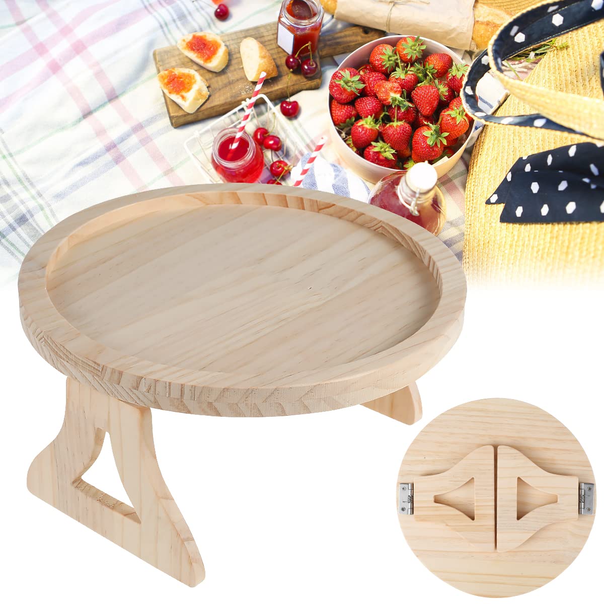 Gatphy Sofa Side Arm Tray, Wooden Couch Arm Table Clip On Tray Foldable Armrest Side Tables Space Saving Round Sofa Side Tables Organiser for Drinks