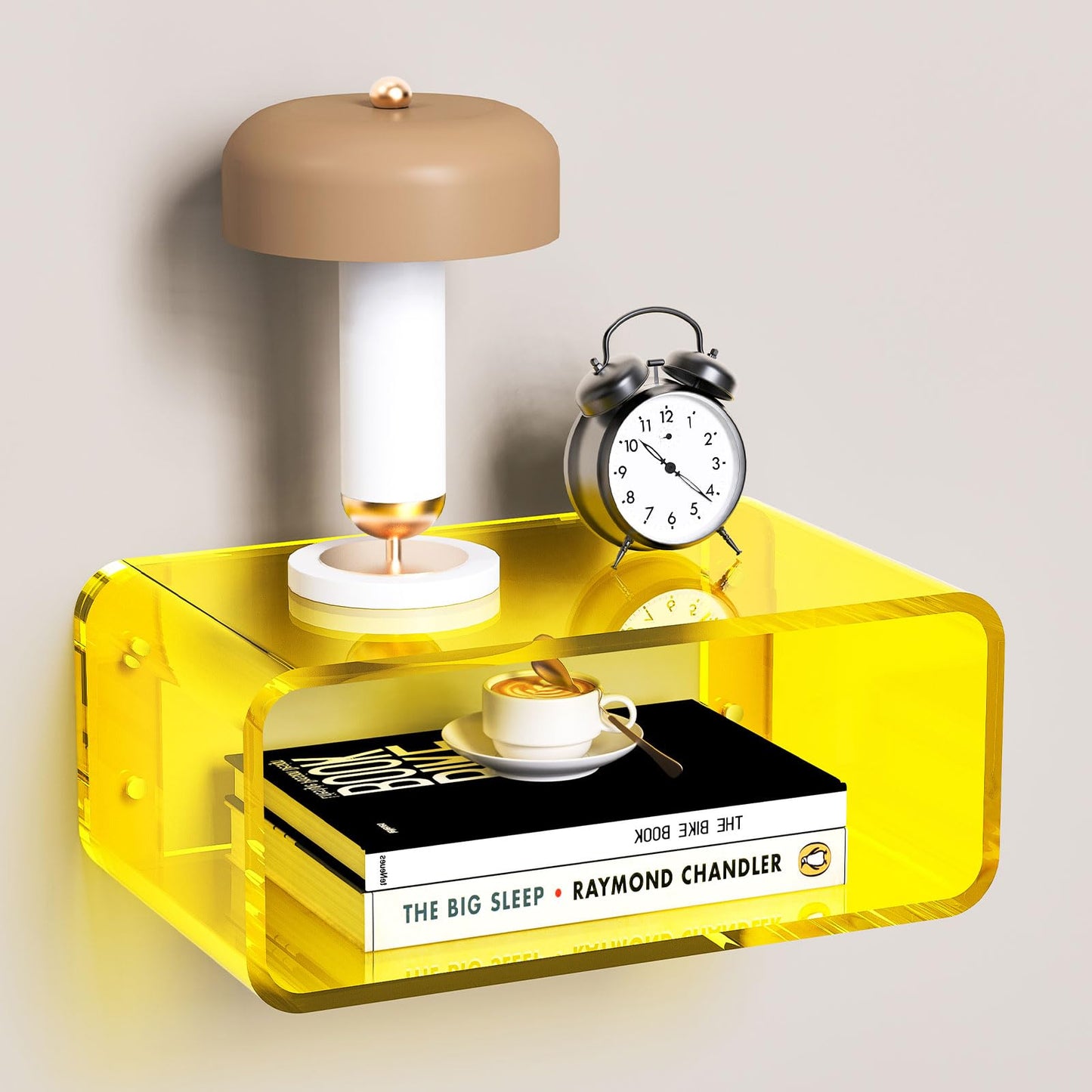 Dewrhiixe Acrylic Floating Bedside Table, Wall Mounted Nightstand Bedside Shelf (Yellow, 41×24×17 cm)