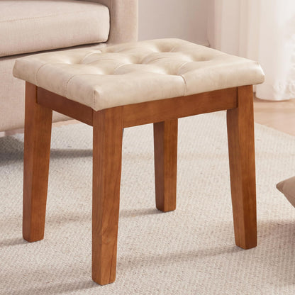 MILCIL Ottoman Vanity Wooden Stool with Padded Seat, Faux Leather Ivory