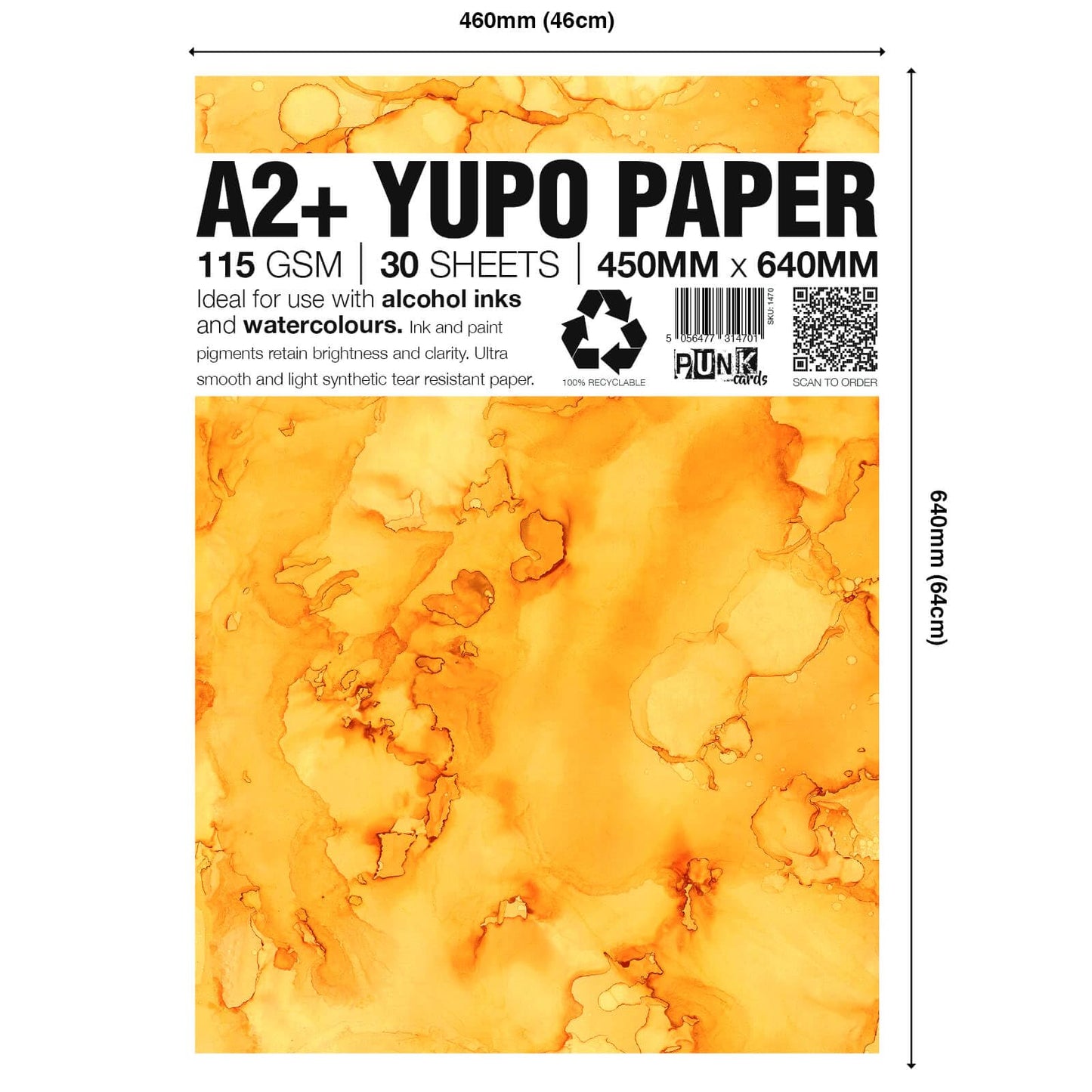 Punkcards - Yupo Paper - Alcohol Inks - Yupo Paper A2 - Alcohol Ink Art Paper - for Artists and Painters - 30 Sheets - 115gsm - A2+ - 450mm x 640mm