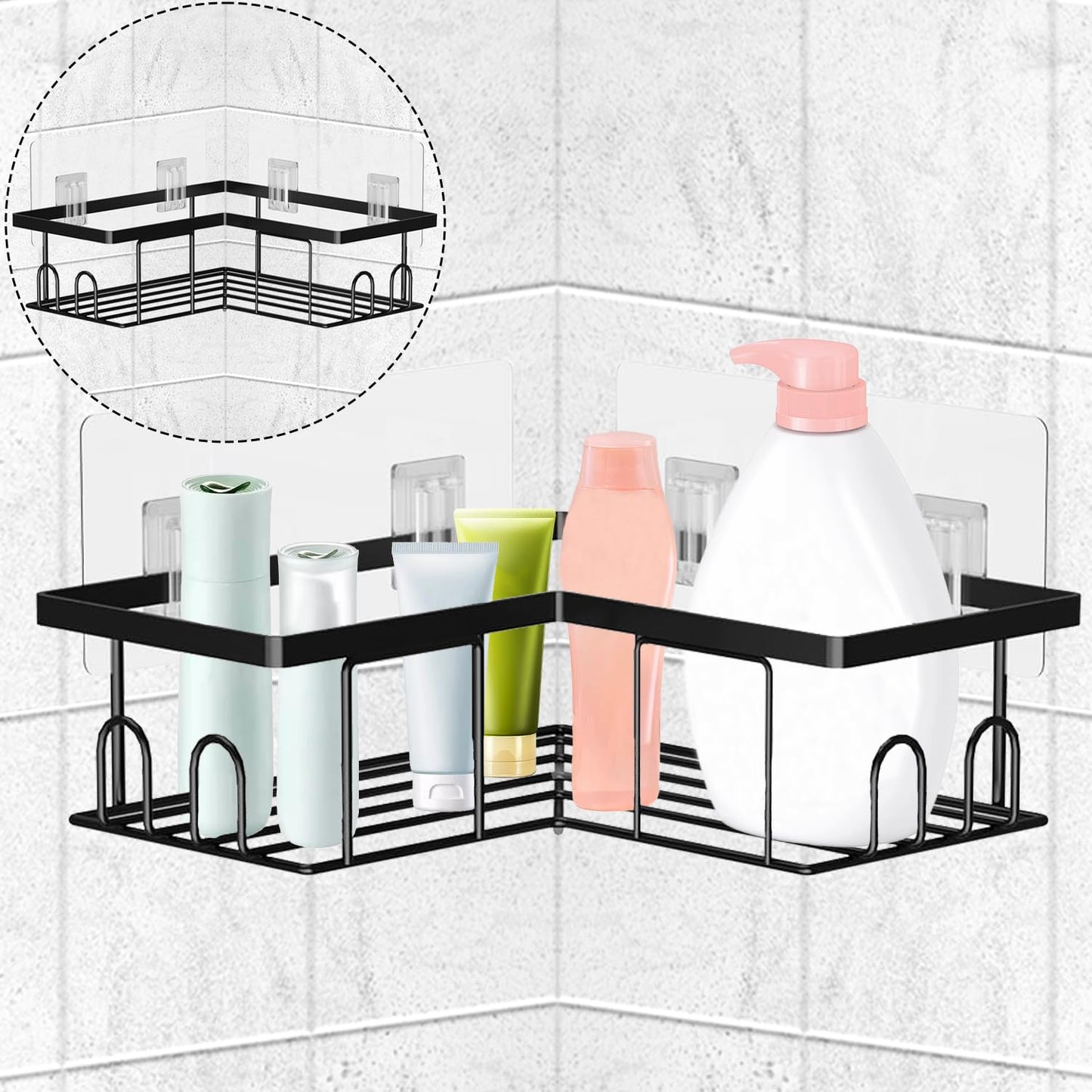 SUBTAVIK 12 Pcs Shower Caddy Adhesive Hooks Replacement, Transparent Sticky Hooks for Bathroom Kitchen (for Metal Strip Shower Caddy)