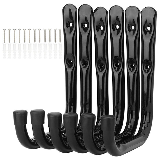pipabiba 17cm Garage Storage Ladder Hooks, 6 Pack Heavy Duty Wall Mount Utility Hanger Organizer to Folded Chairs, Bicycles, Power Tools, Garden Hoses
