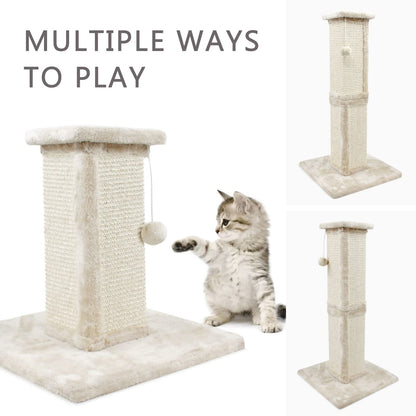 SONGWAY Tall Cat Scratching Post - Natural Sisal Cat Scratcher with Teasing Toy Ball and Covered with Soft Plush, Scratch Toy for Cats Kittens, Beige