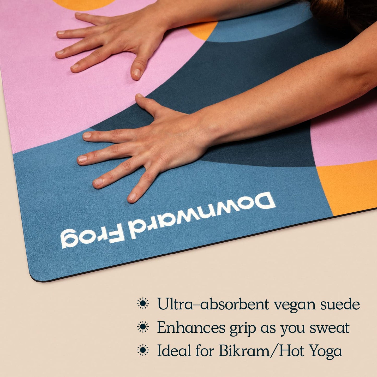 Downward Frog Printed Yoga Mat for Bikram, Hot Yoga, Fitness & Pilates - Light, Foldable, Travel Mat - Eco Natural Rubber, Vegan, Microfibre Towel