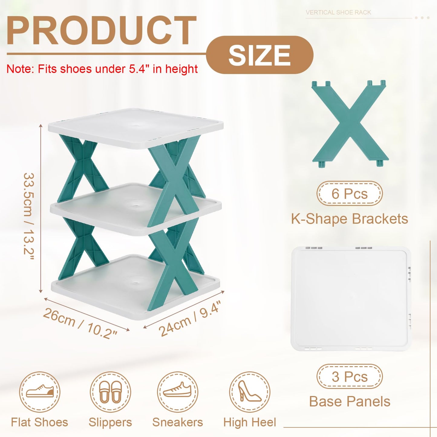 sourcing map 3-Tier Plastic Shoe Rack, Vertical Shoe Rack Stackable Storage Organizer Folding Space-Saving Narrow Slot Shelf for Closet Livingroom