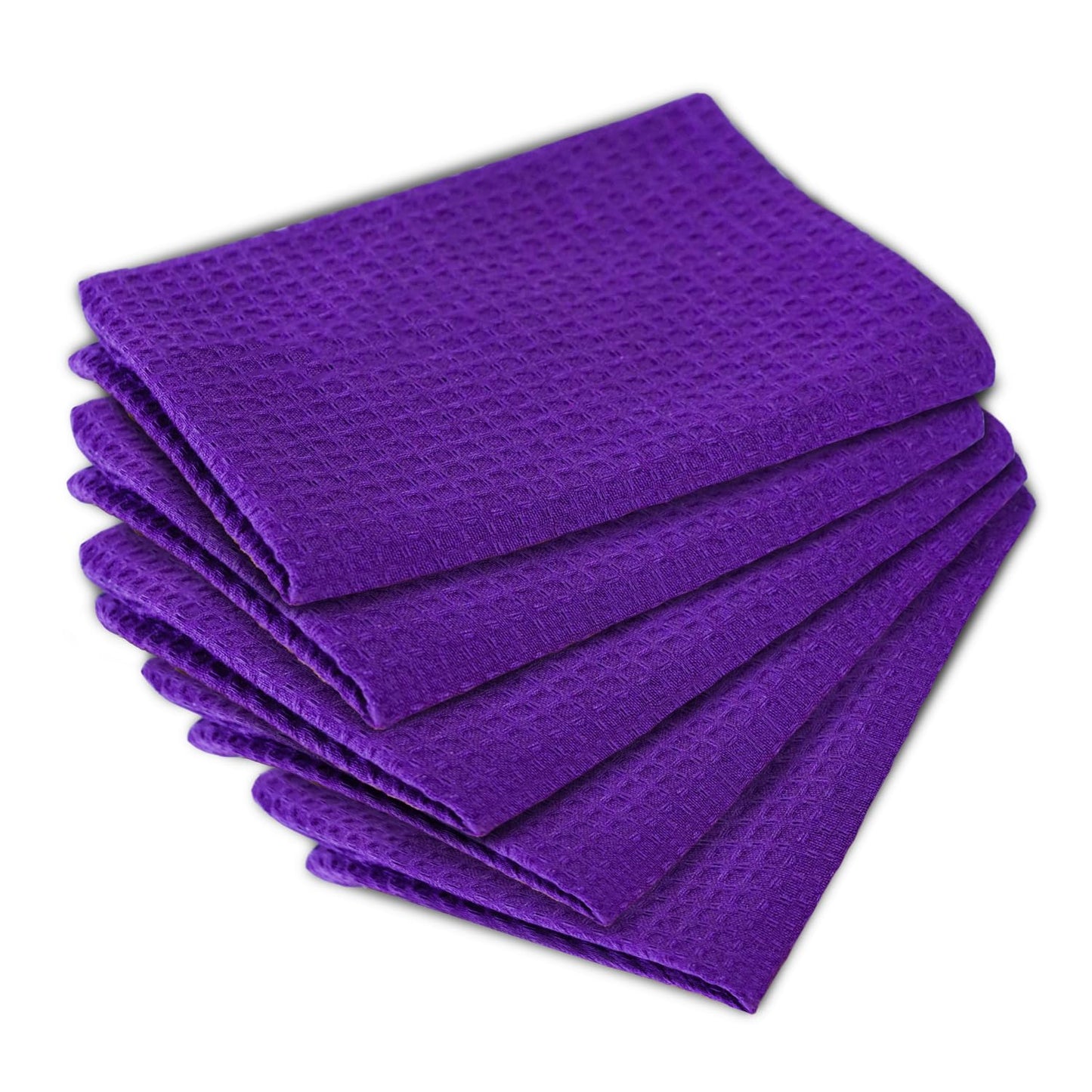 YOGAN Tea Towels/Kitchen Towels Pack of 5 | 100% Cotton | 50x70cm | Waffle Weave | Super Soft | Super Absorbent | Lint Free (Royal Purple)