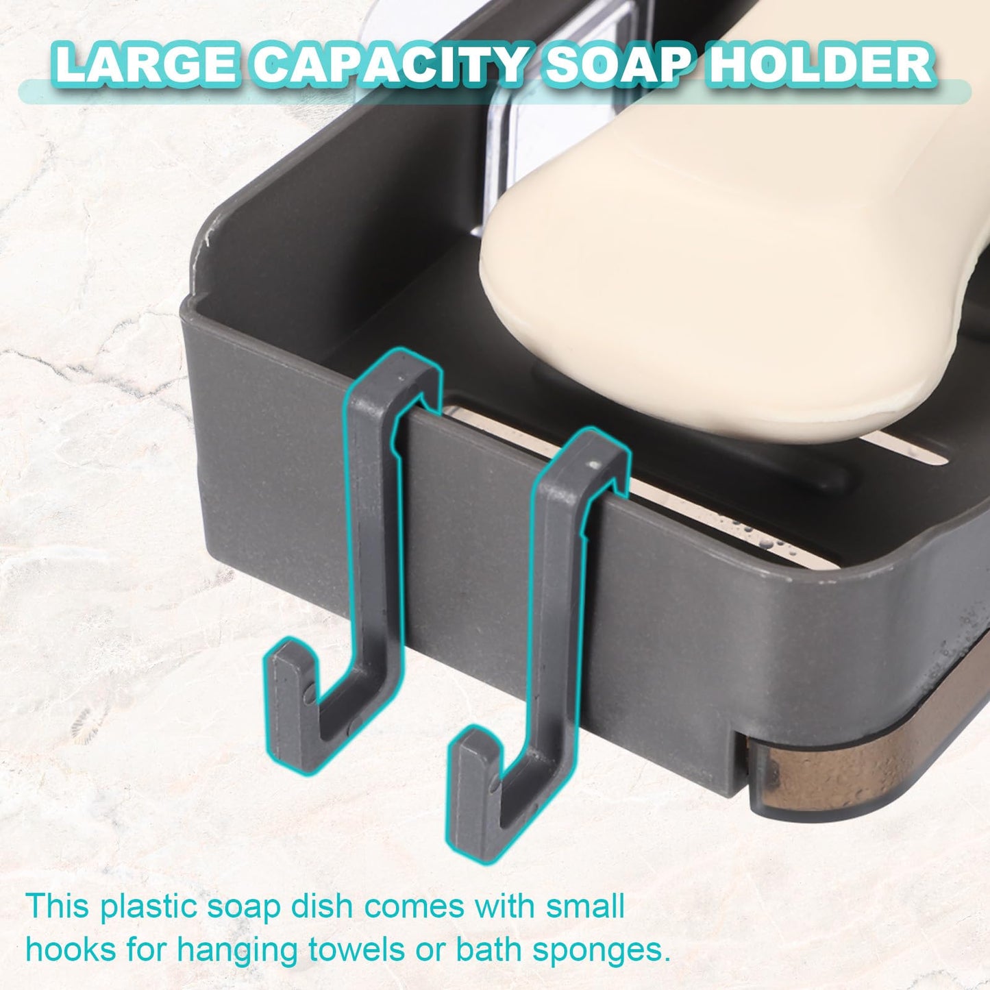 sourcing map 2 Pcs Self-Adhesive Shower Soap Holder, No Drilling Wall Mounted Soap Dish with 2 Bottom Tray and 4 Hooks for Bathroom Kitchen Sink