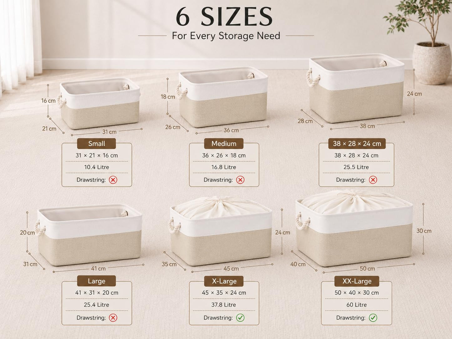 Mangata Fabric Storage Box set of 3, Foldable Fabric Storage Baskets with Handles for Cupboards, Wardrobe, Shelves, Bathroom, Clothes, Toys, Towel