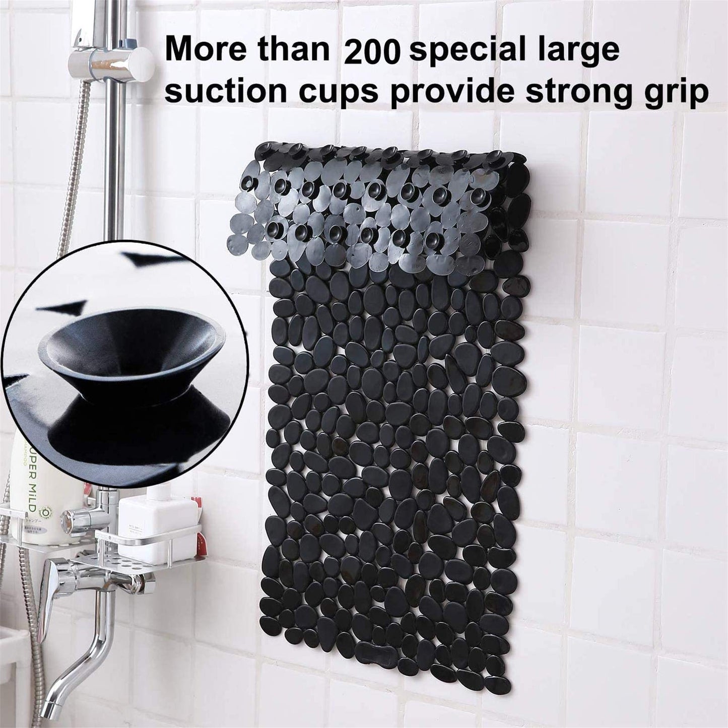 Marsheepy Non-Slip Pebble Bath Mat,Extra Long Anti Slip Bathtub Shower Mat with Suction Cups and Drain Holes for Bathroom,Machine Washable,40 x 88