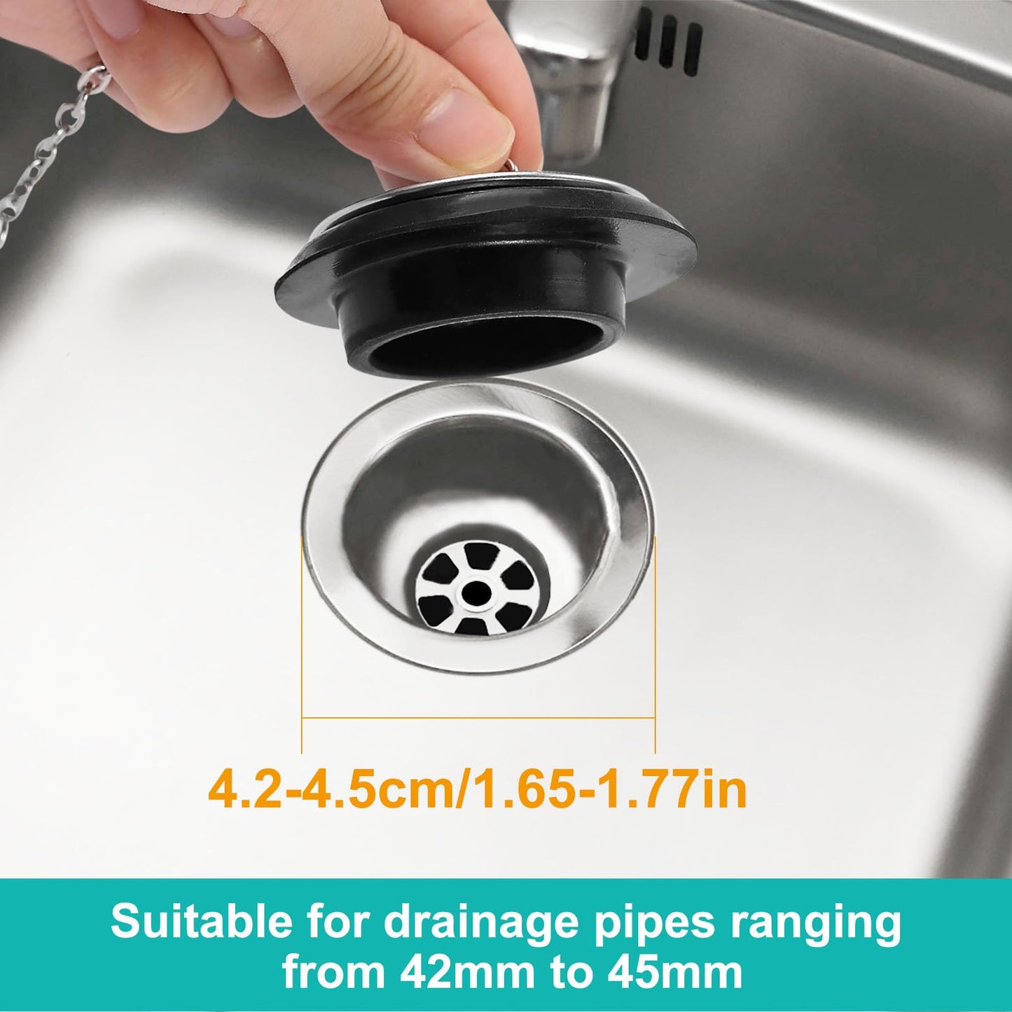 2 Pcs Universal Bath Plug with Stainless Steel Chain, Bath Plug Replacement, Bathroom Sink Plug Replacement, Drain Stopper for Bathroom and Kitchen