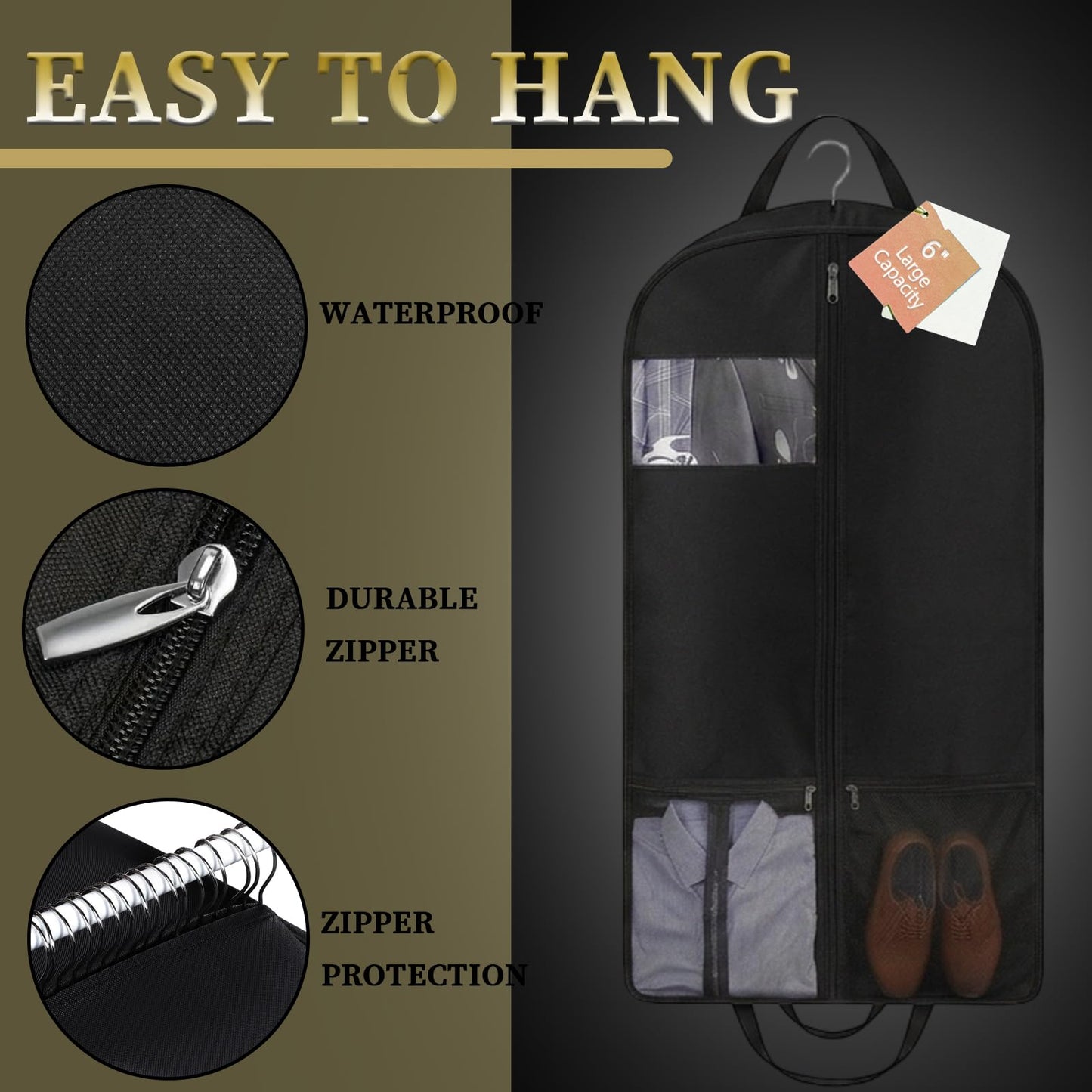 ChioSun 42" Long Suit Bag, Waterproof Heavy Duty Garment Bags,Side width 6"