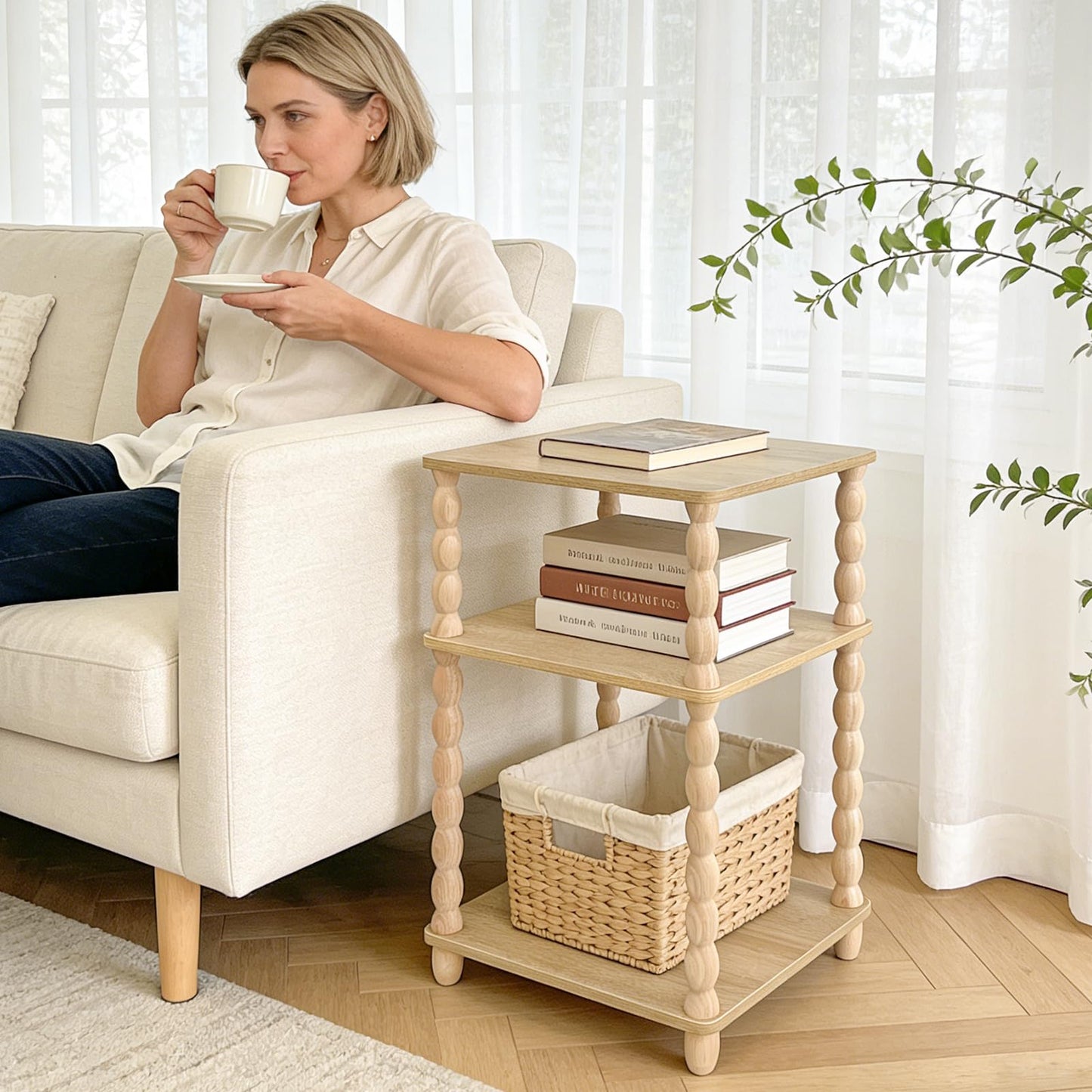 GOODLAN Wooden Side Table, Small End Table with Storage Shelf, Modern Bedside Coffee Table Night Stand for Living Room, Bedroom