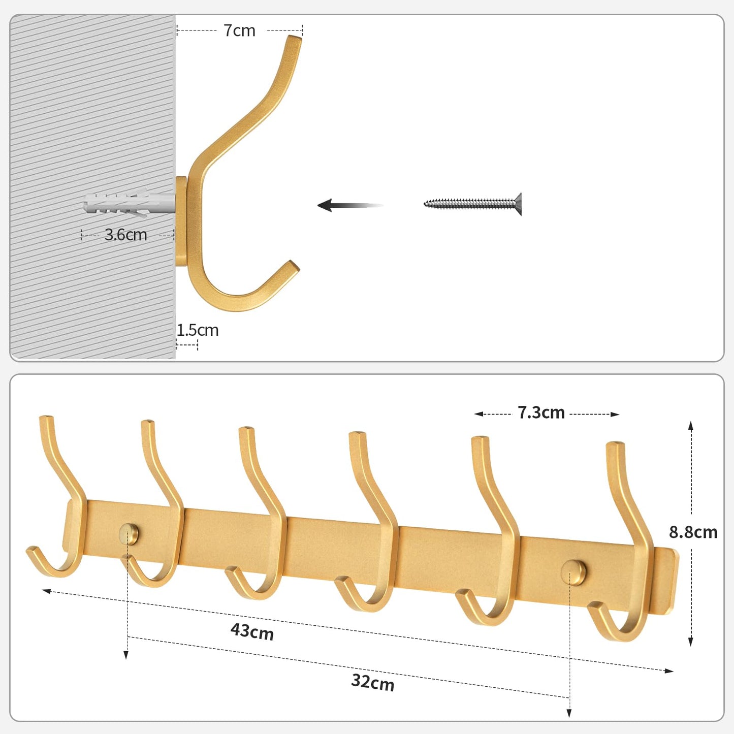 MEIJO Coat Hooks Wall Mounted, Coat Rack Wall Mounted Stainless Steel Heavy Duty Wall Hook, Coat Hooks for Door, Bedroom, Bathroom, Kitchen