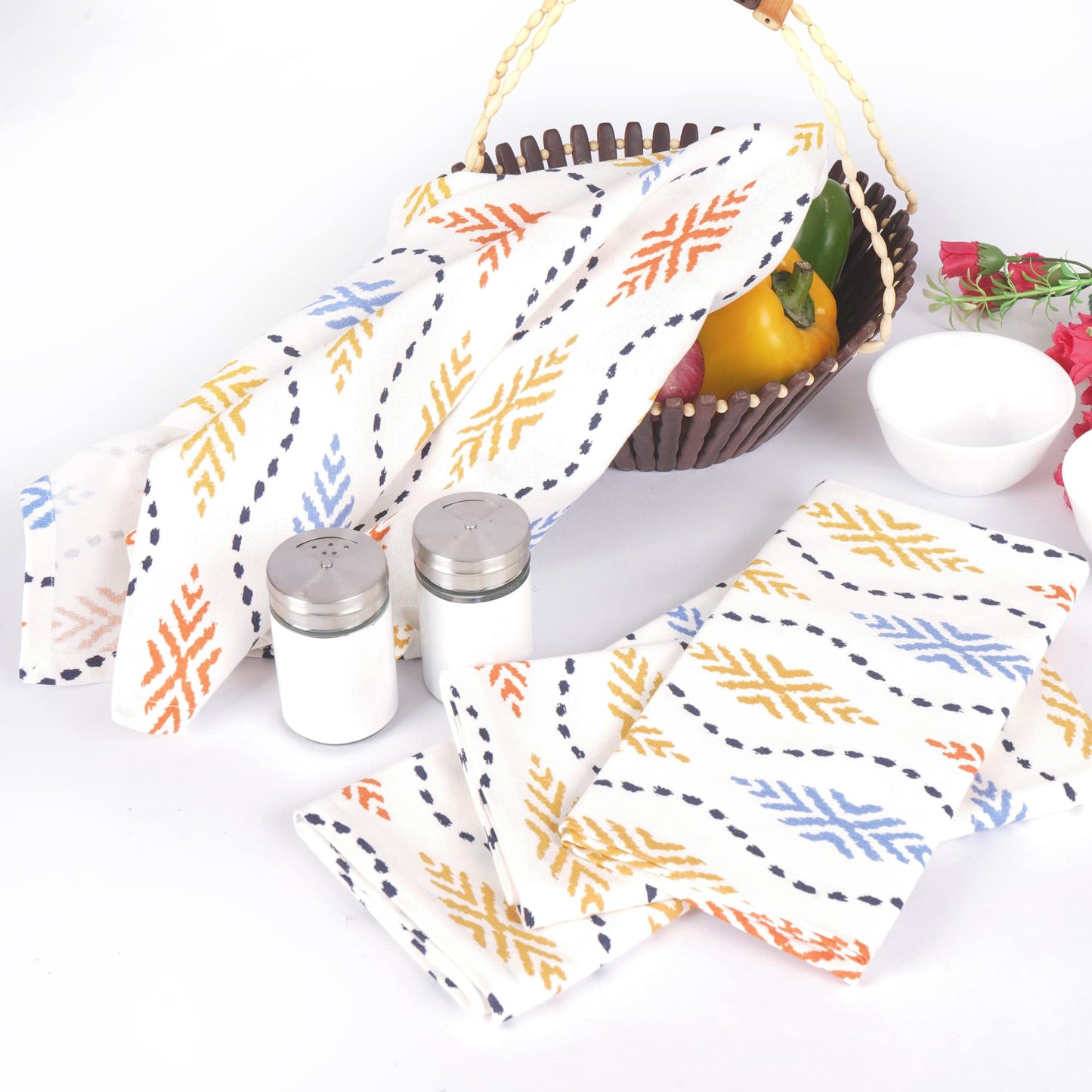 FINGERCRAFT Kitchen Dish Towels, 100% Natural Cotton, Set of 6 Multi-Purpose Kitchen Towels, Very Soft, Highly Absorbent