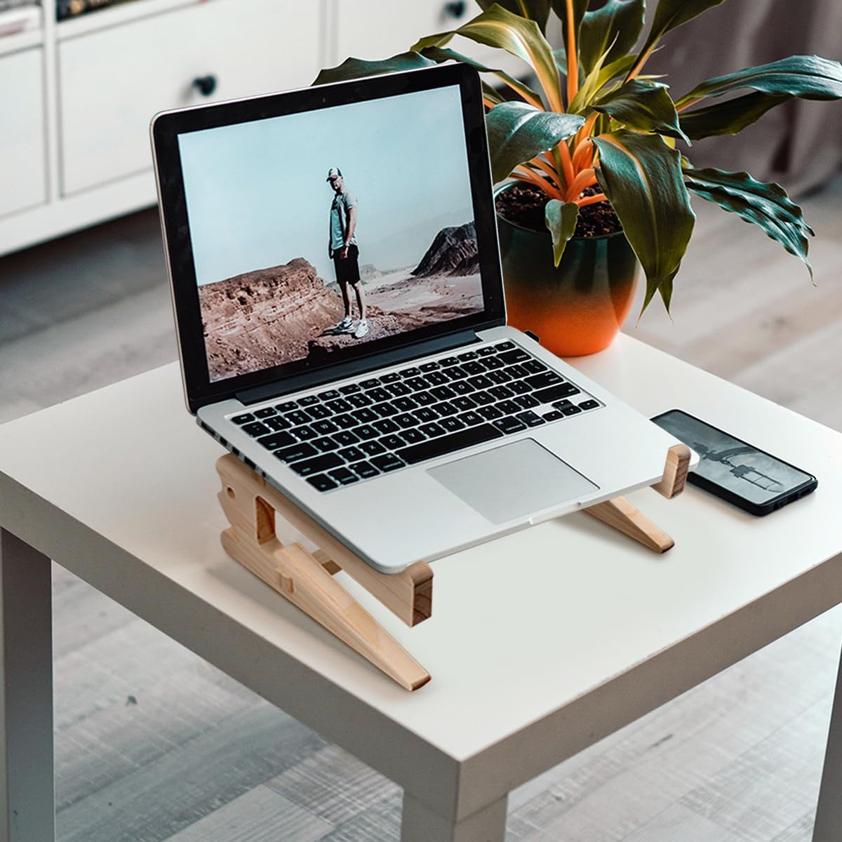 Luckious Brand Wooden Laptop Stand - Ventilated Cooling Desktop Computer Holder for MacBook and More
