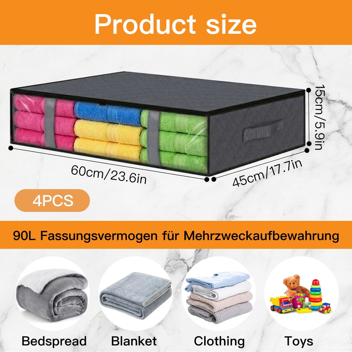 Eulihent 4 Pcs Under Bed Storage Boxes, 60 x 45 x 15 cm, Bed Box, Duvet Storage