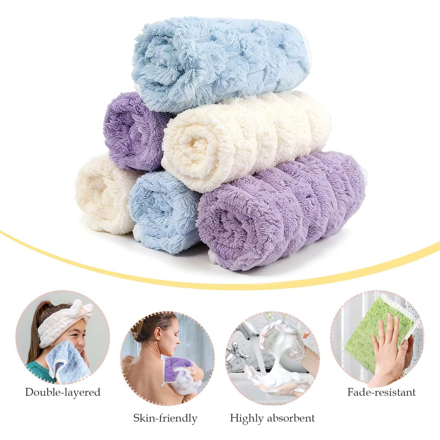 PHOGARY Flannel Face Cloth Pack 6, Reusable Microfibre Face Cloth, Makeup Remover Cloth Cleansing Cloths for Face