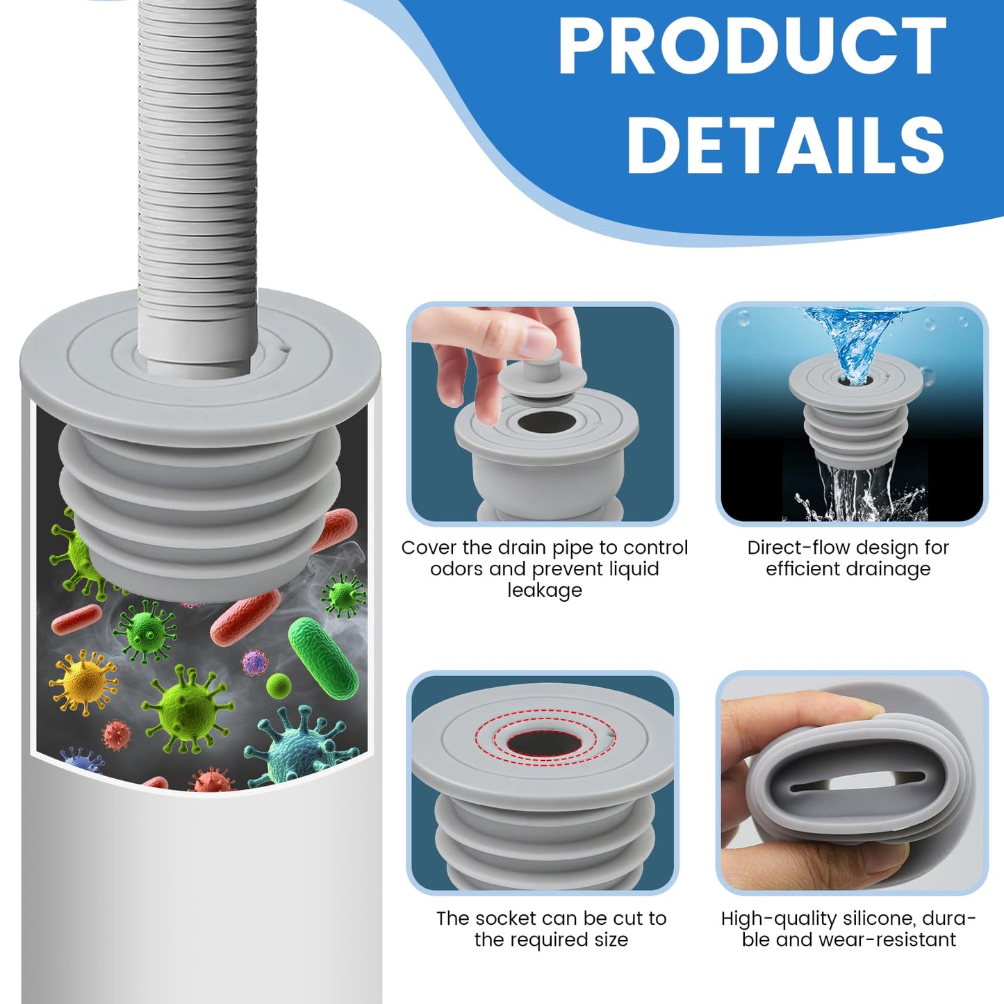 2PCS Washing Machine Waste Pipe Connector, 35-40mm, 45-50mm Washing Machine Drain Hose Seal, Drain Pipe Silicone Seal Plug with Built-in Valve