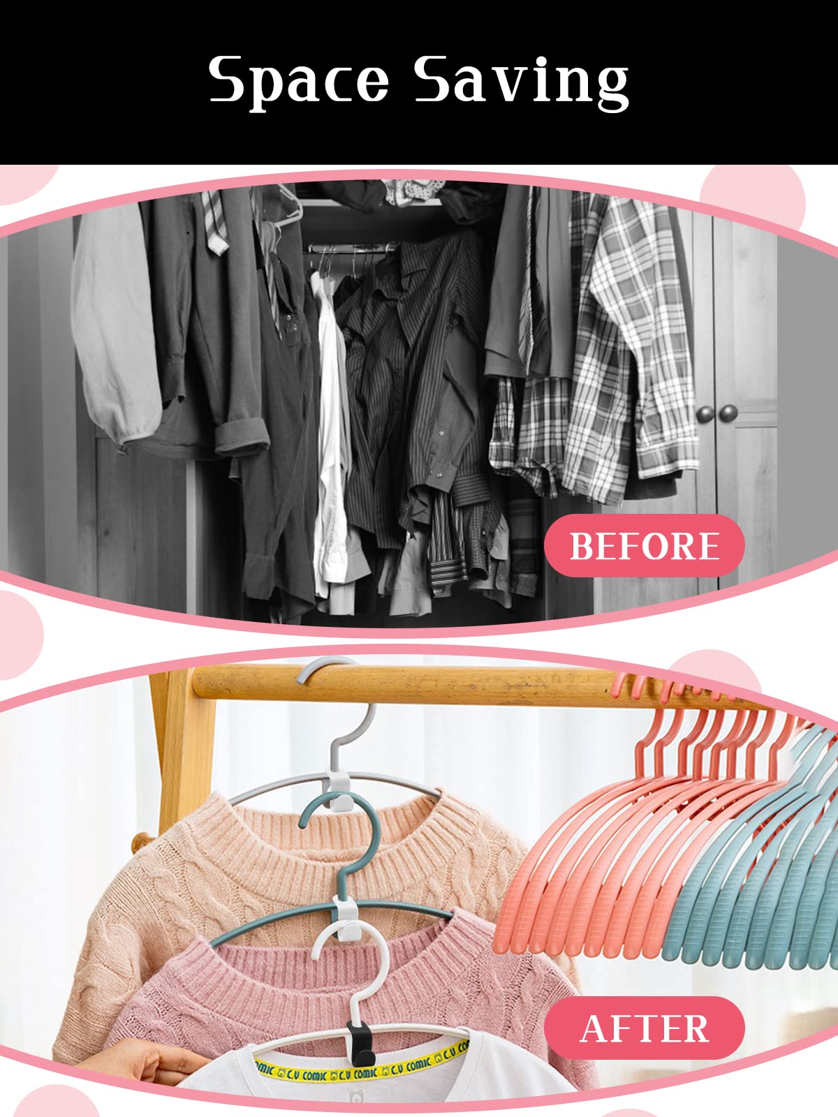 Sinofort 60Pcs Space Saver Clothes Hanger Connector Hooks, White & Black