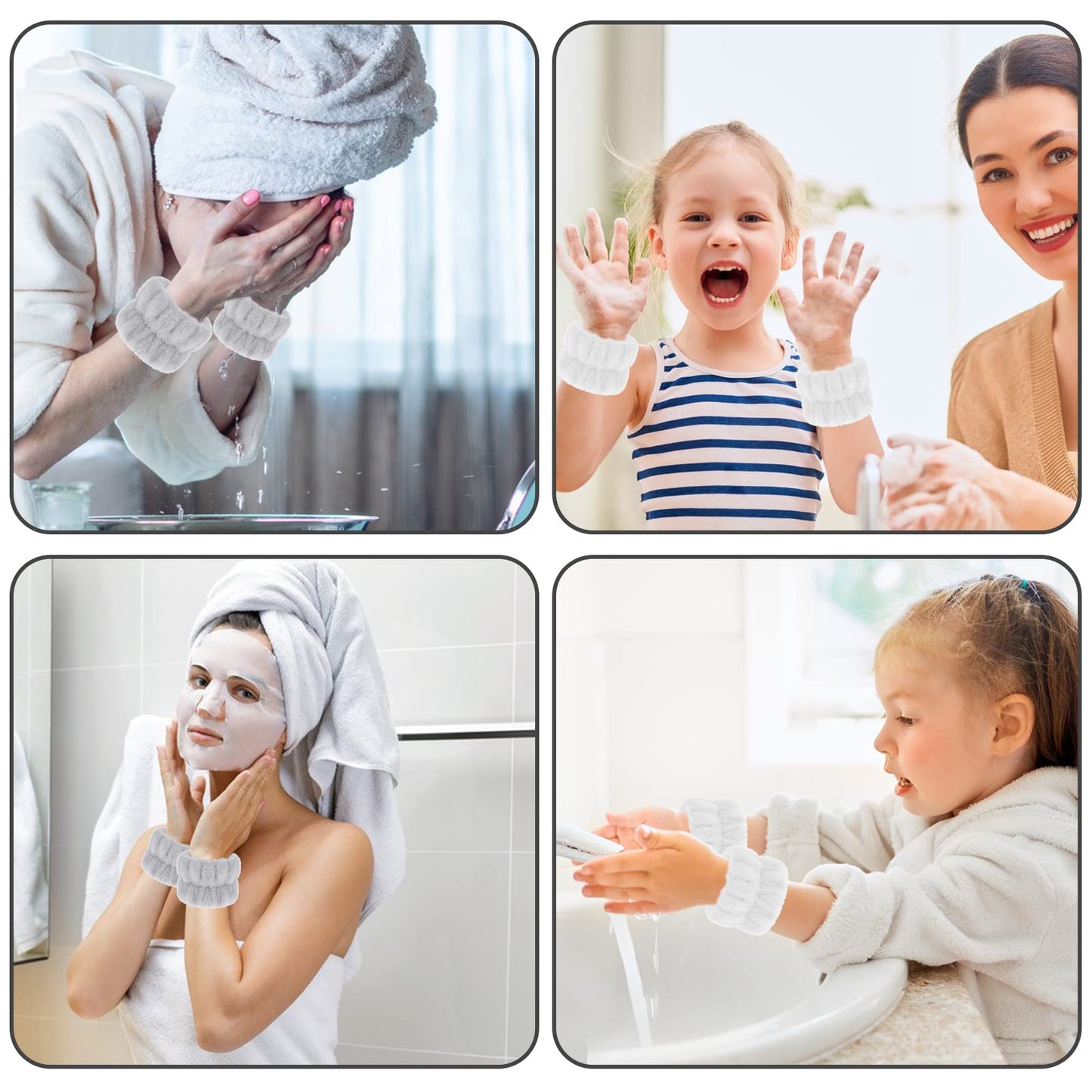 Abeillo 4Pcs Washband-Face Washing Wristband Spa Wrist Towel Washband, Fluffy and Elastic Absorbent Washband for Women Girls Washing Faces Prevent