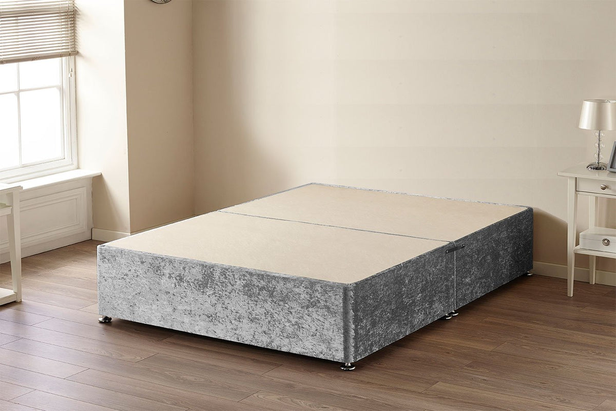 WINDSOR Velvet Divan Base, Fabric, Silver, Double, 2-Piece