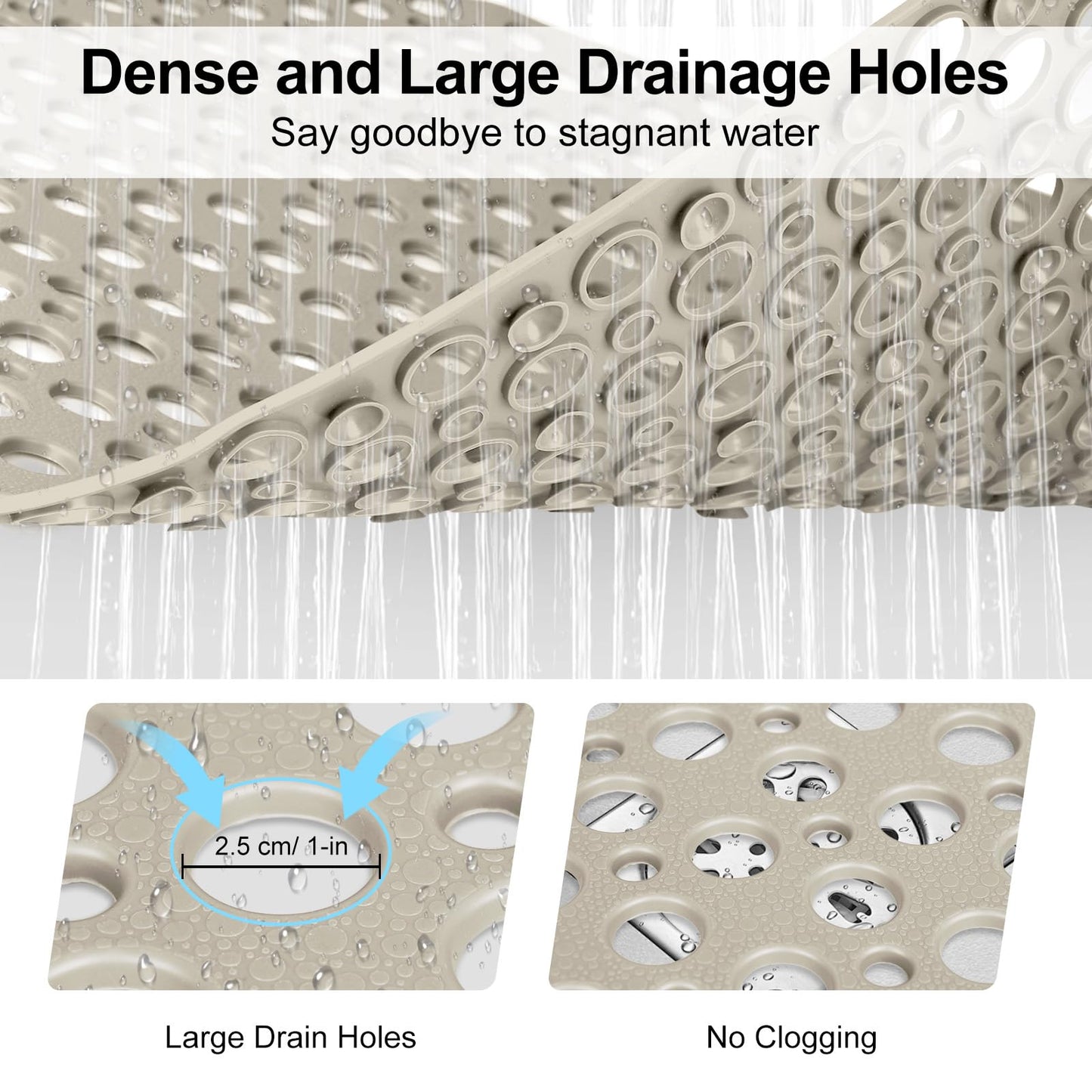 Anti Slip Shower Mat with Suction Cups,70x70cm Quick Drain TPE Non Slip Shower Mats for Inside Shower,Large Bath Mat for Shower Soft on Feet