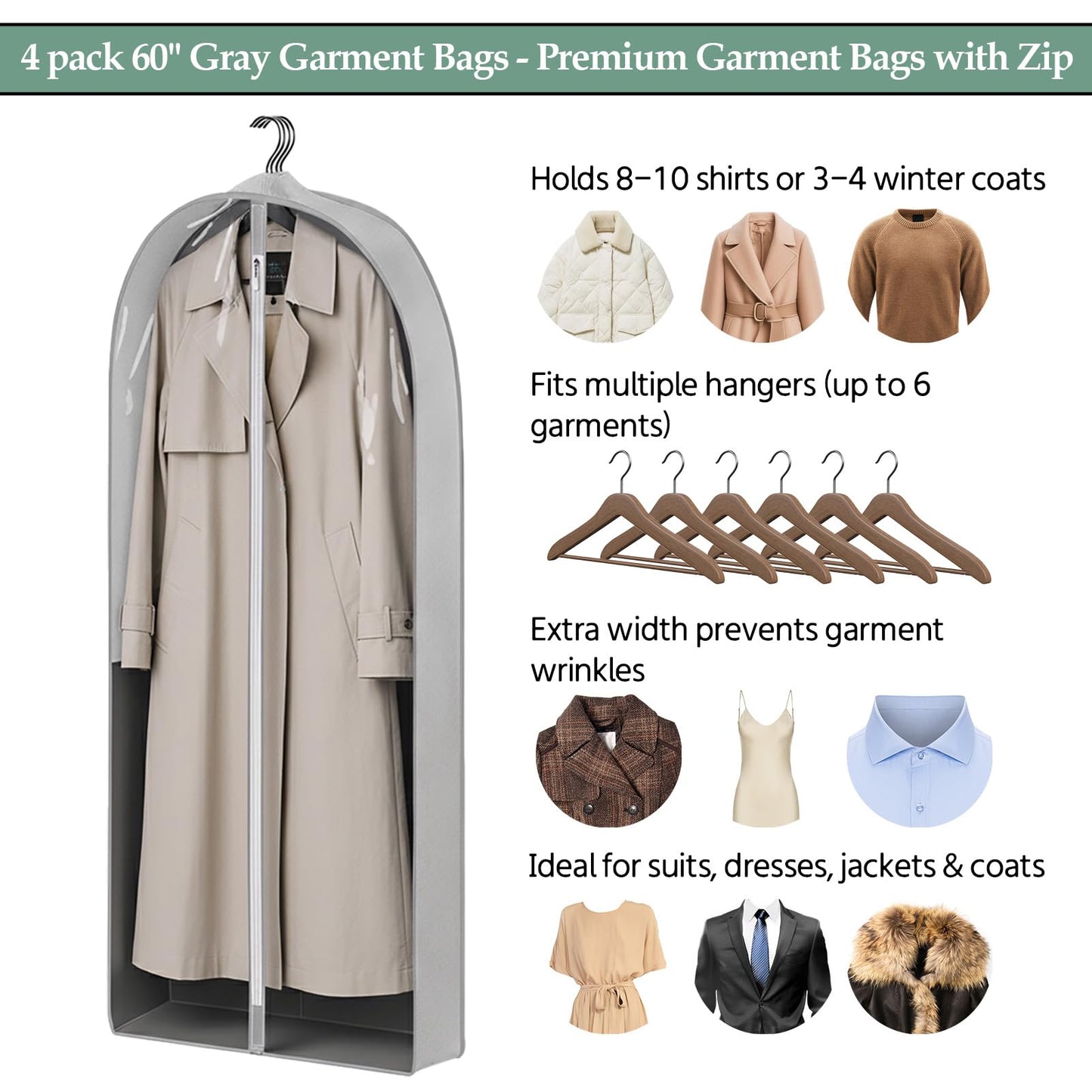 4 Pack Gray 60-Inch Garment Bags, Suit Covers for Hanging Clothes,8 Stück Magnetischer Akupressur Ball Silikon Stressabbau Magnet Bälle,Clothes