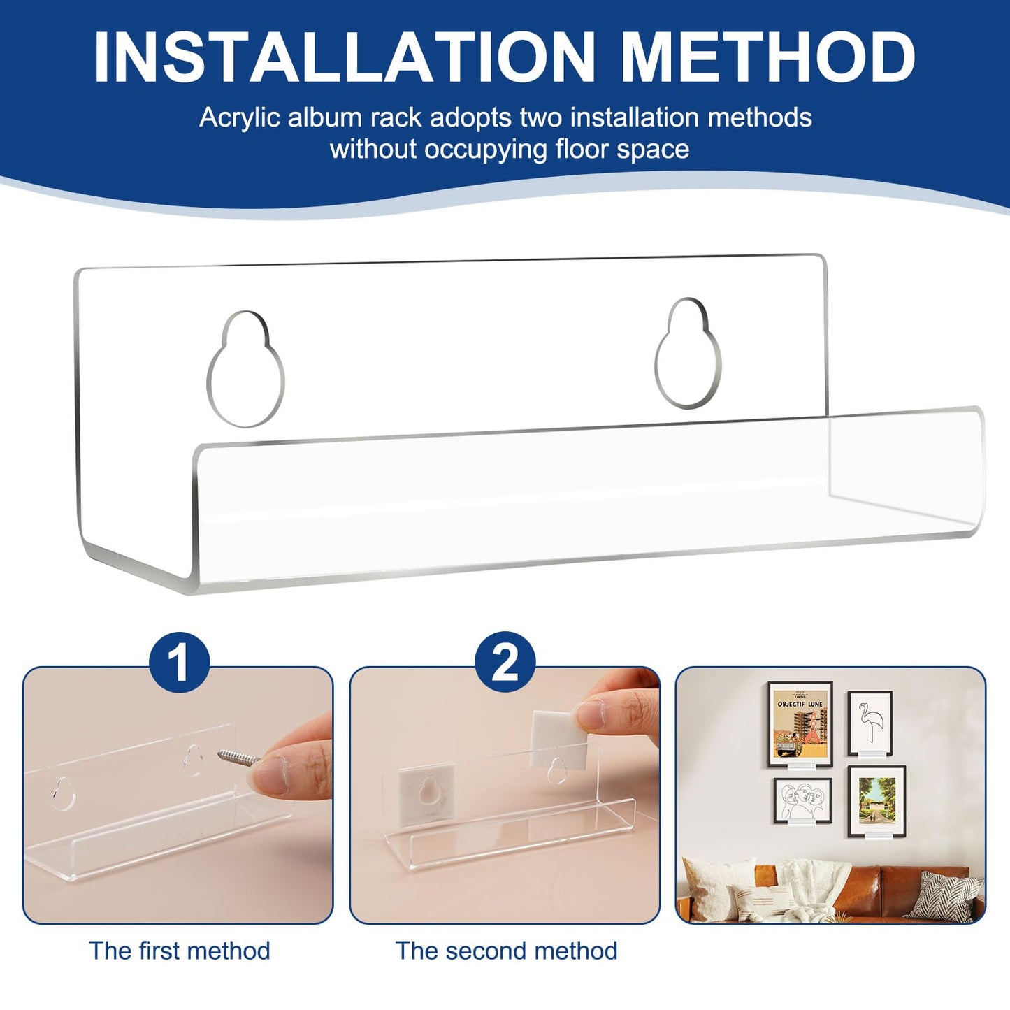 WinHoliLux 12Pcs Clear Acrylic Vinyl Record Wall Mount Shelves