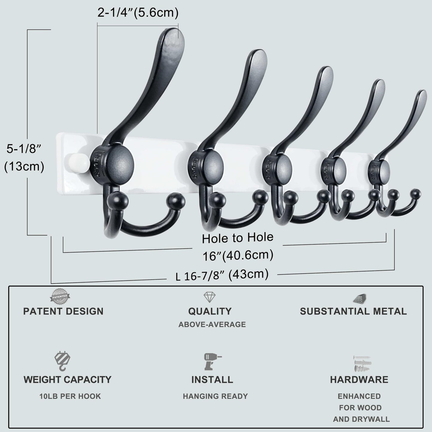 Dseap Coat Rack Wall Mount, Heavy Duty 2.5mm Base vs Flimsy 1mm, Double-Thick Solid Anti-Snap Hooks