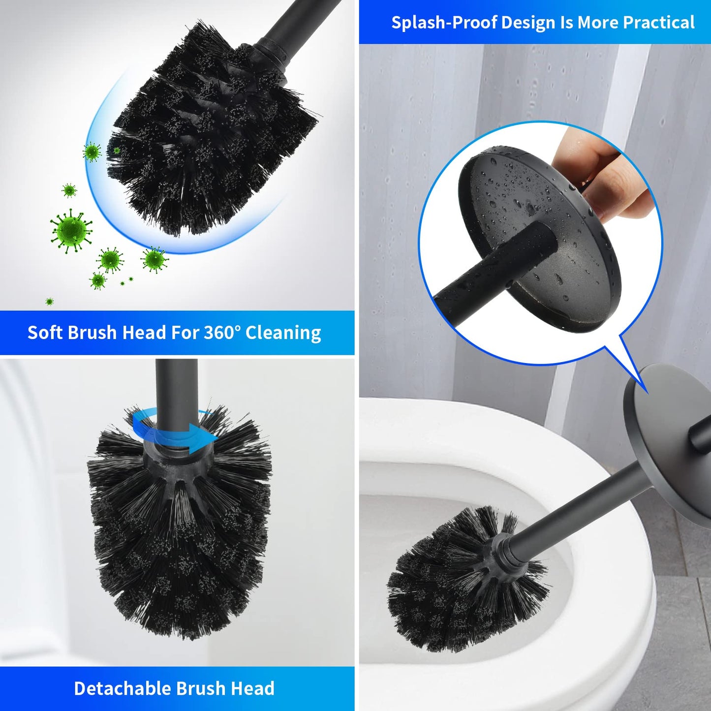 WAVEWO Toilet Brush Stainless Steel Wall Mounting, Toilet Brush with Closed Splash-proof Cover